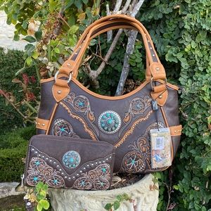 Montana West Turquoise Embroidery bag&wallet set